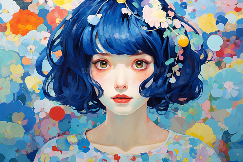 多巴胺女孩形象艺术感插画