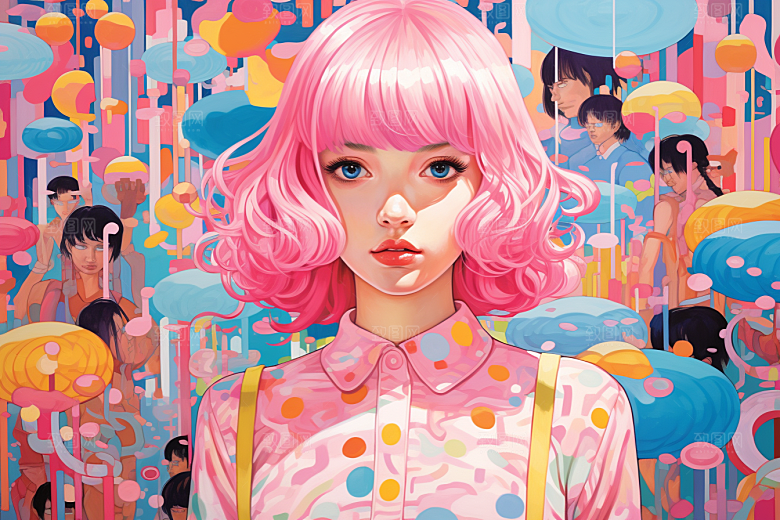 多巴胺女孩彩色少女插画