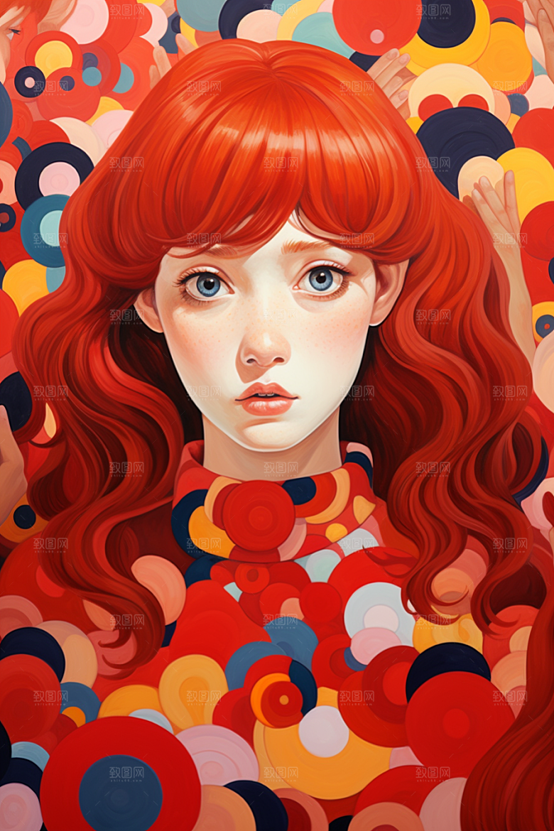 多巴胺女孩彩色五彩斑斓插画