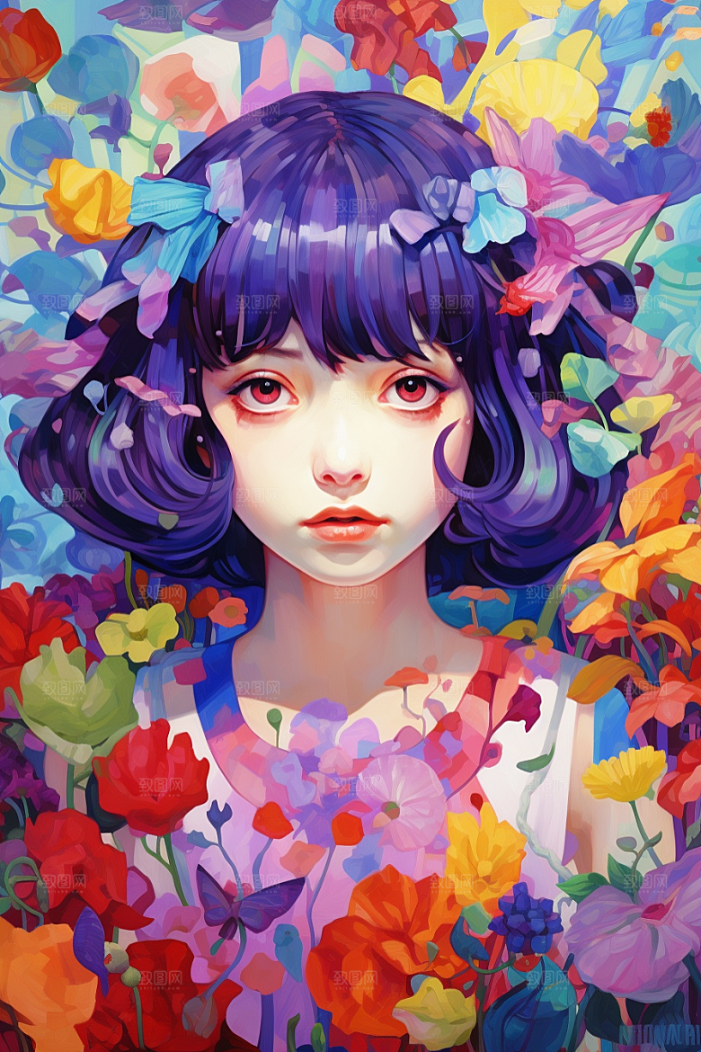 多巴胺女孩手绘形象插画