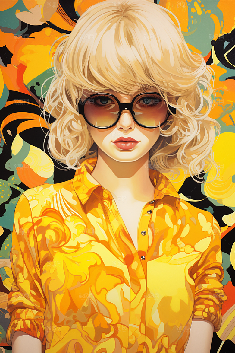 多巴胺女孩缤纷彩色插画