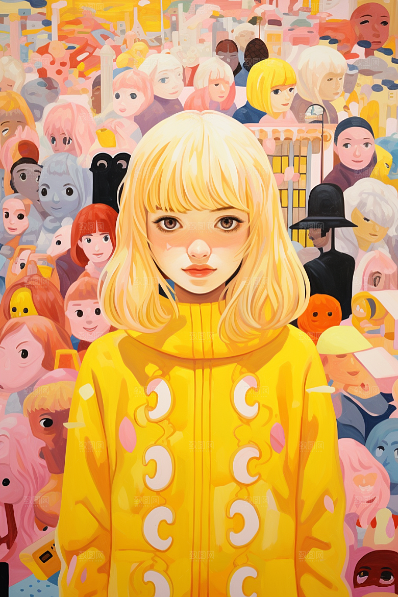 多巴胺女孩彩色手绘插画