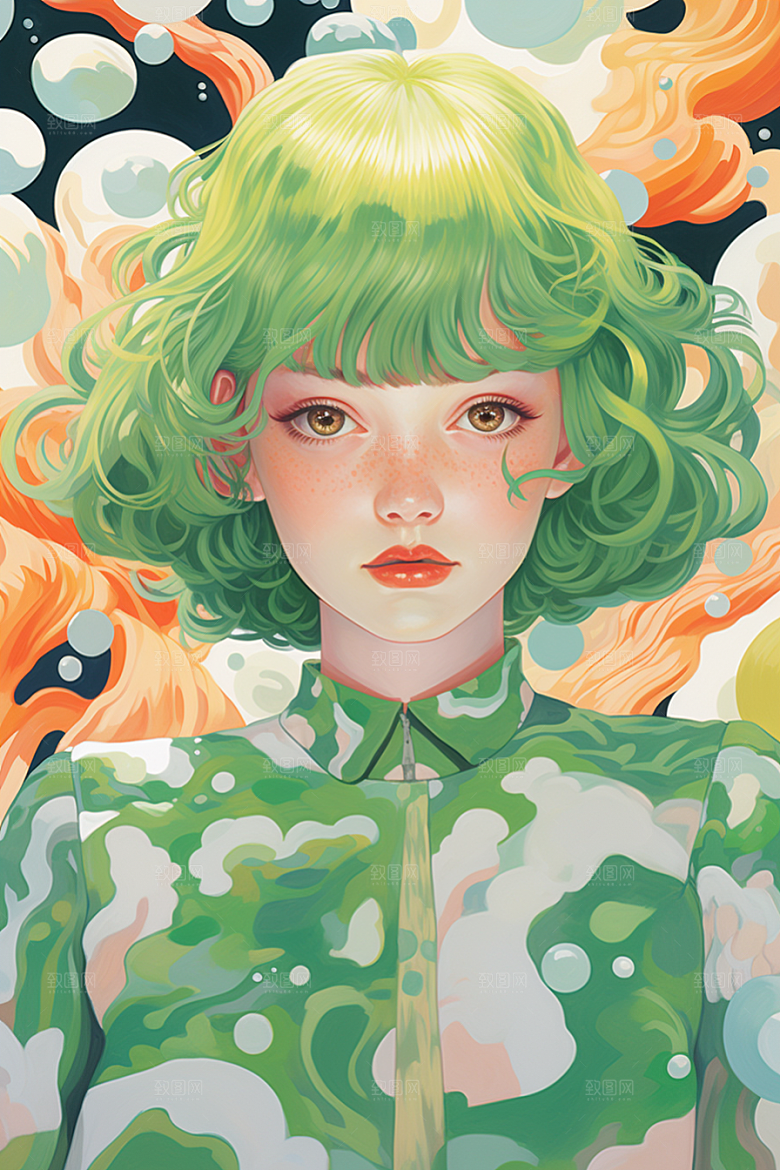 多巴胺女孩穿搭形象插画