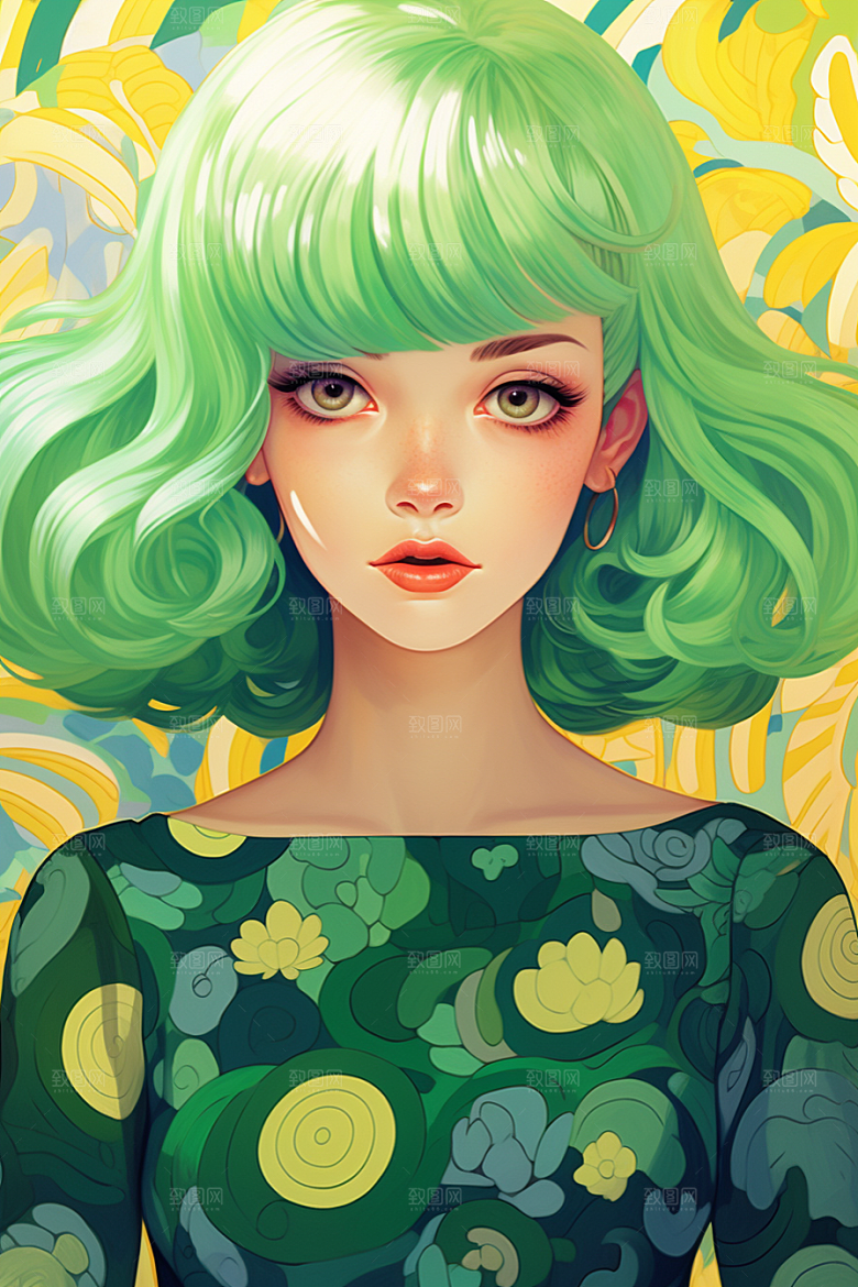 多巴胺女孩彩色艺术感插画
