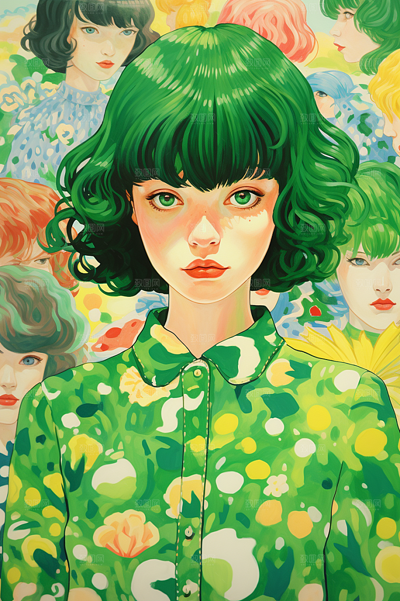 多巴胺女孩可爱彩色插画