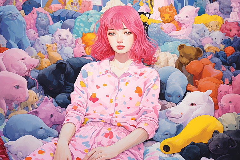 多巴胺女孩五彩斑斓可爱插画