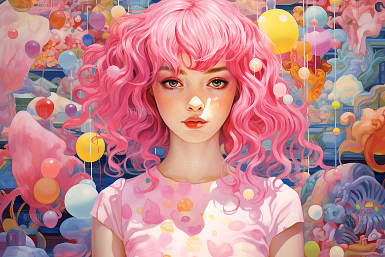 多巴胺女孩彩色手绘插画