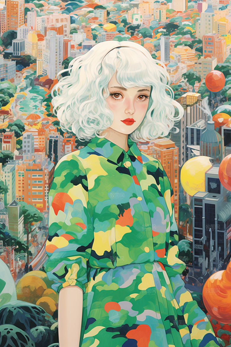 多巴胺女孩形象手绘插画