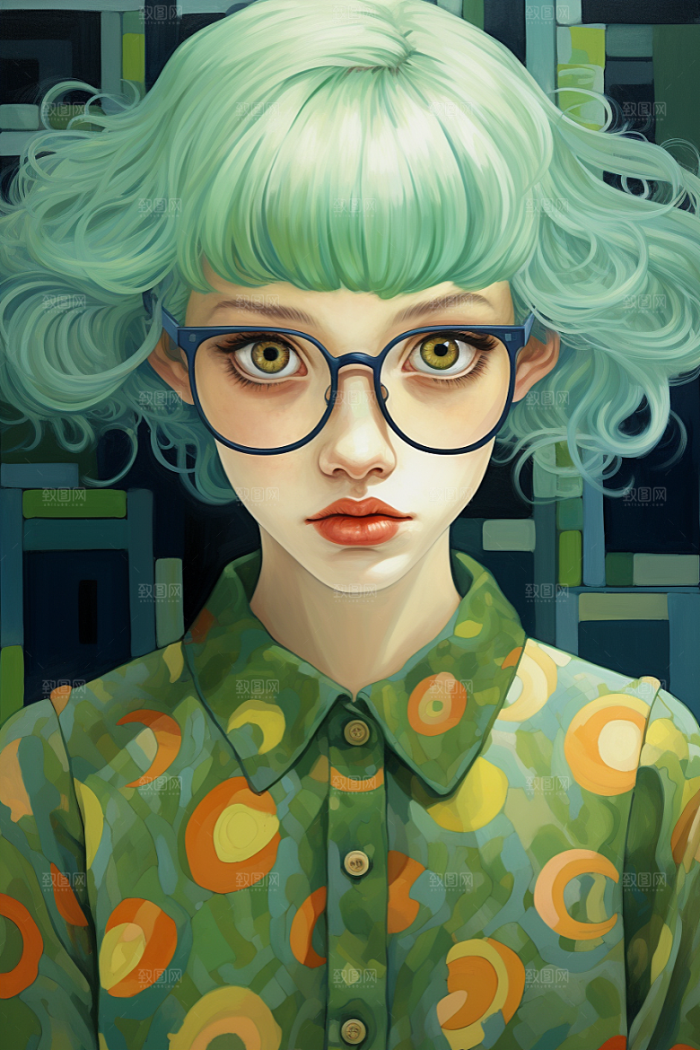 多巴胺女孩艺术感手绘插画