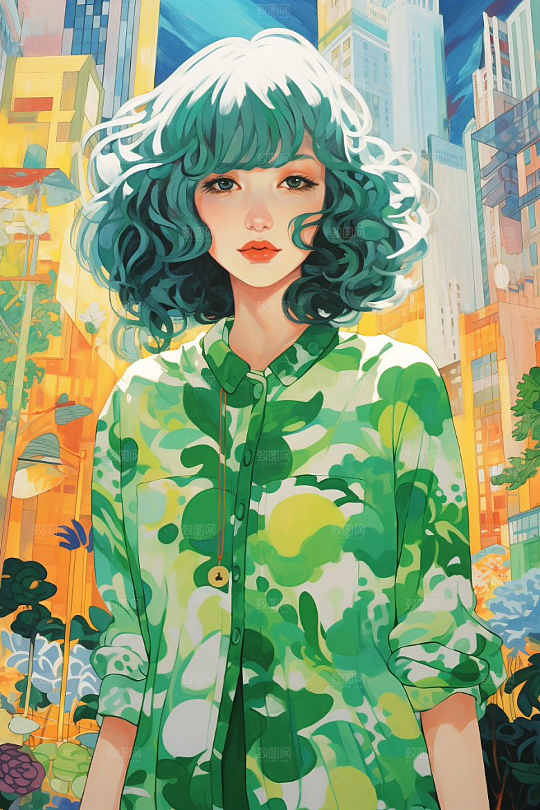多巴胺女孩艺术感五彩斑斓插画