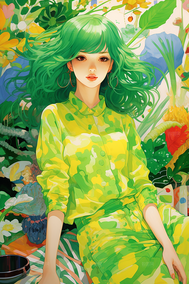 多巴胺女孩可爱穿搭插画