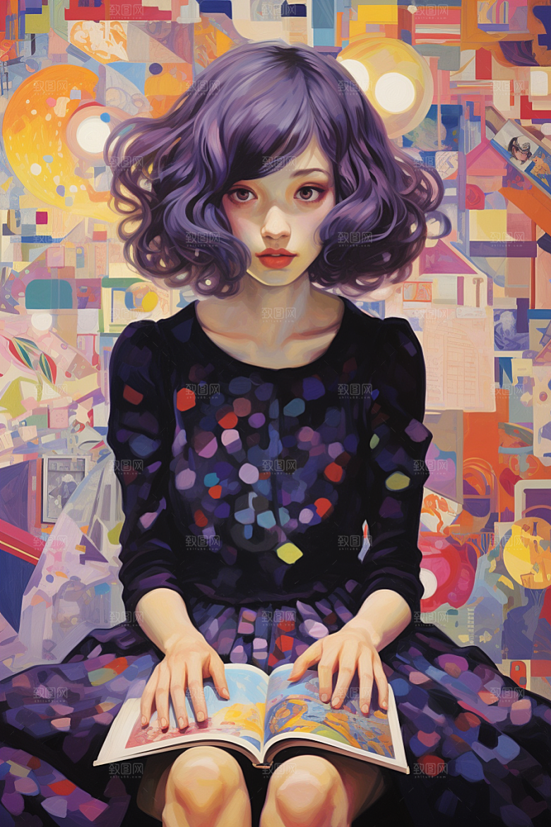 多巴胺女孩少女五彩斑斓插画