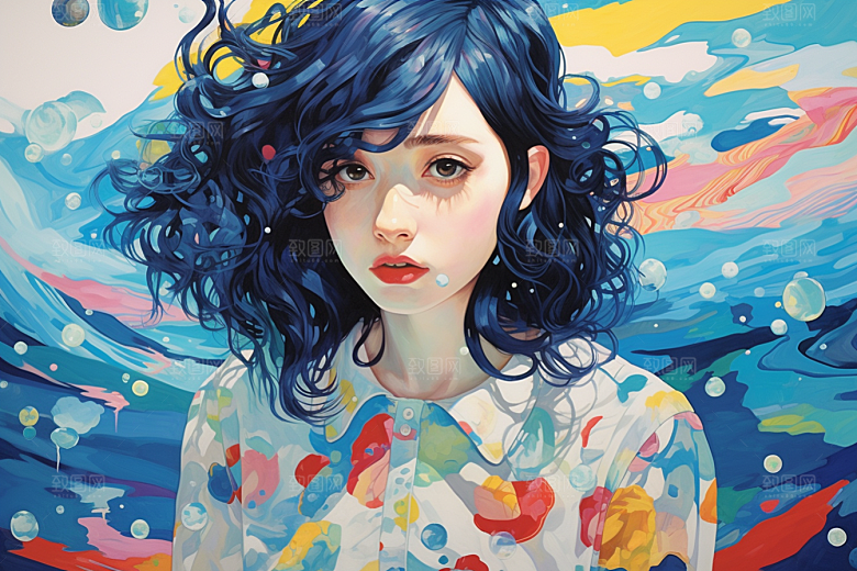 多巴胺女孩手绘彩色插画