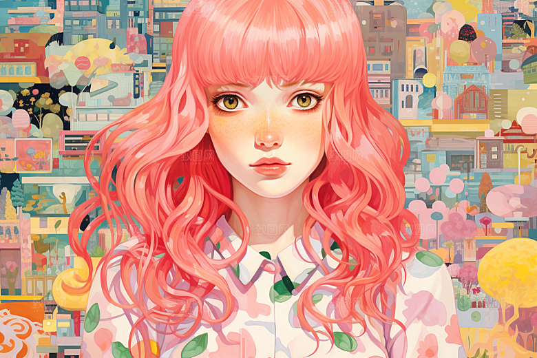 多巴胺女孩五彩斑斓形象插画
