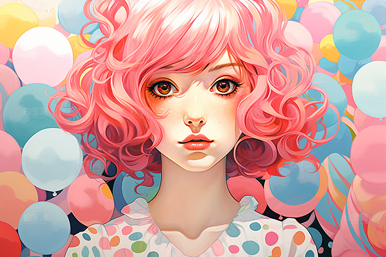 多巴胺女孩少女彩色插画