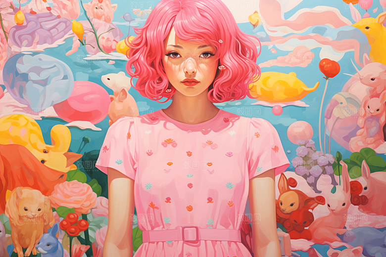 多巴胺女孩可爱彩色插画