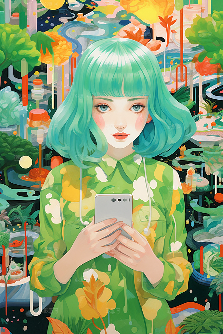 多巴胺女孩可爱艺术感插画