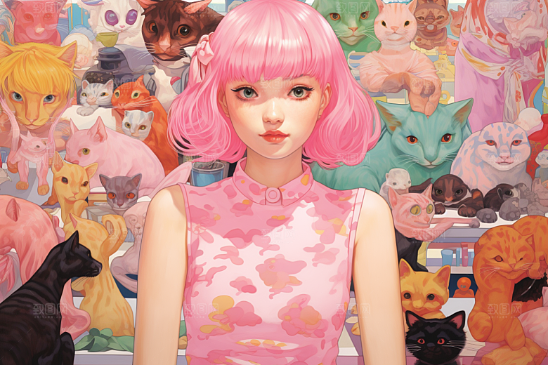 多巴胺女孩彩色穿搭插画