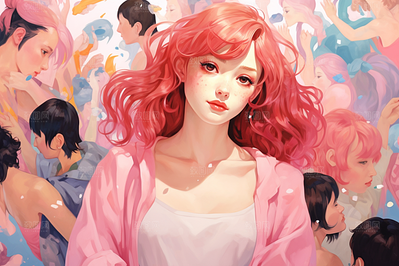 多巴胺女孩五彩斑斓艺术感插画