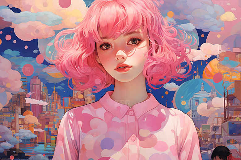 多巴胺女孩少女艺术感插画