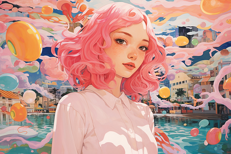 多巴胺女孩高清艺术感插画