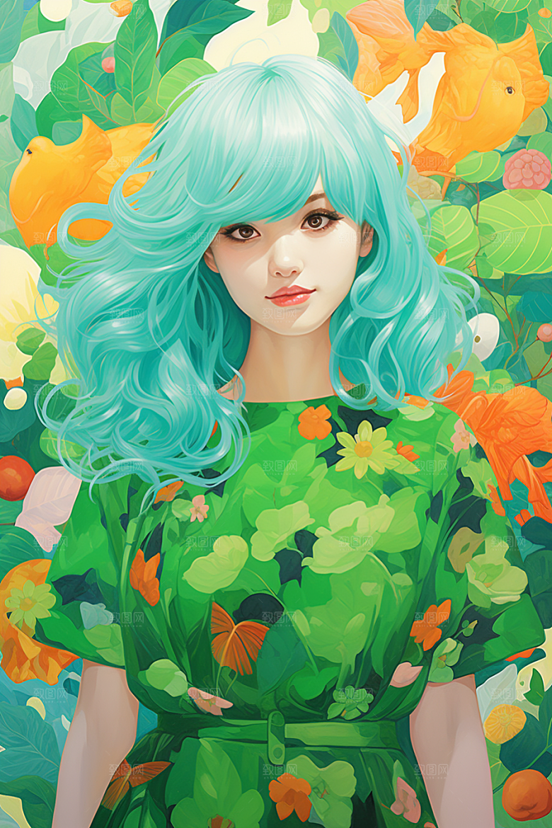 多巴胺女孩艺术感缤纷插画