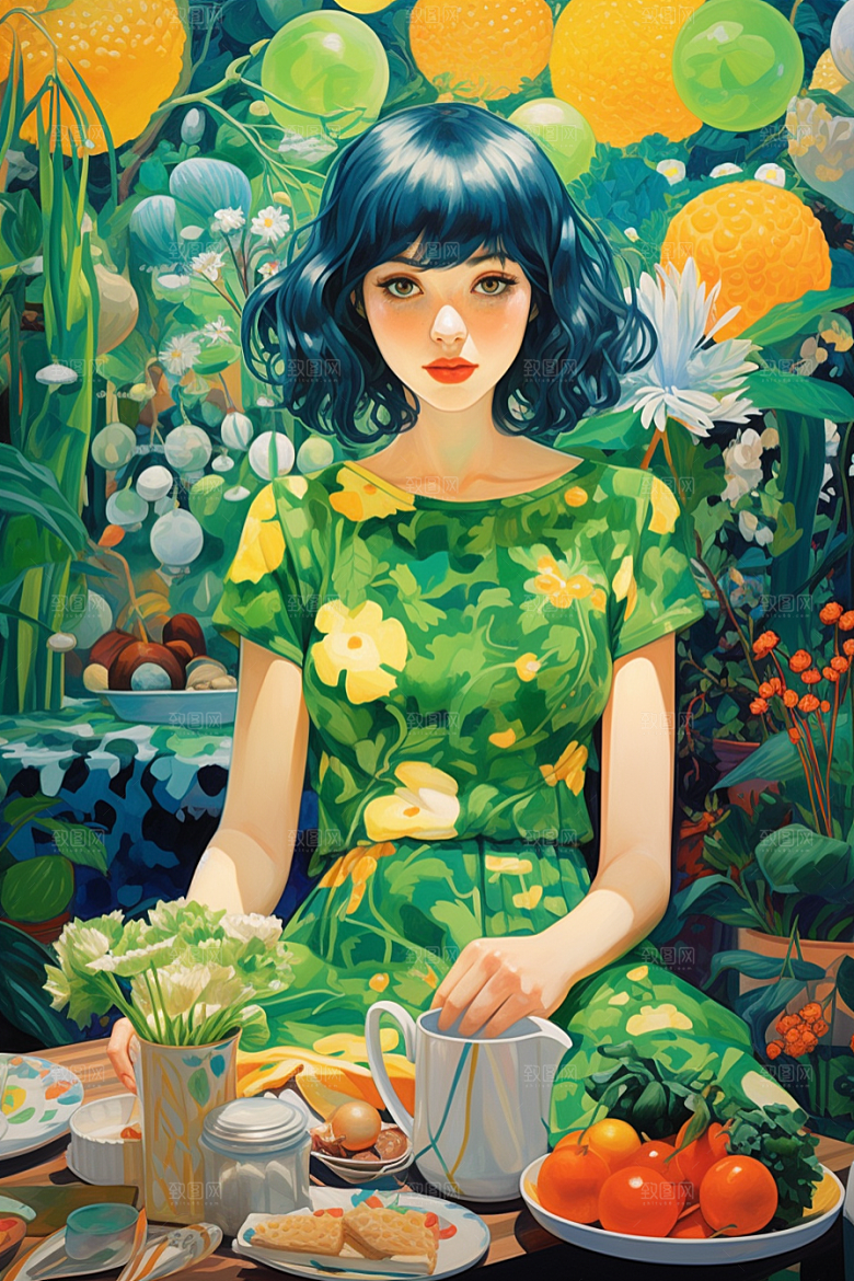 多巴胺女孩形象穿搭插画