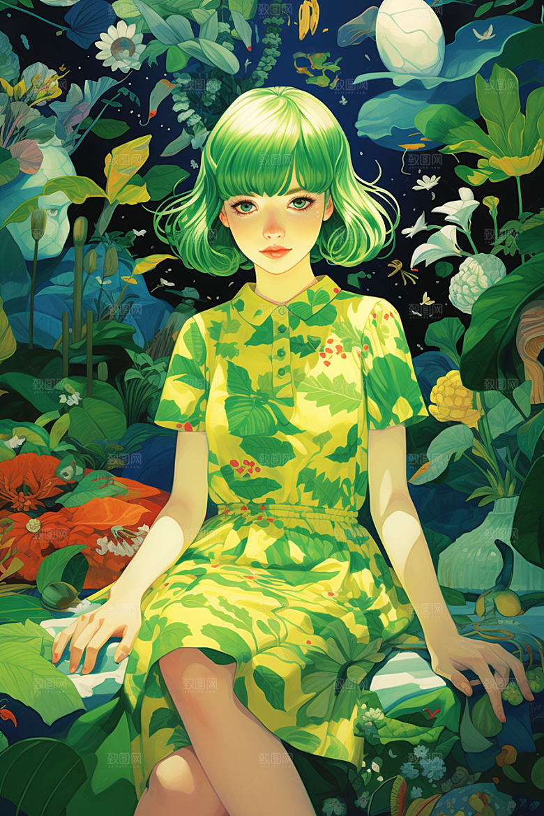 多巴胺女孩穿搭高清插画