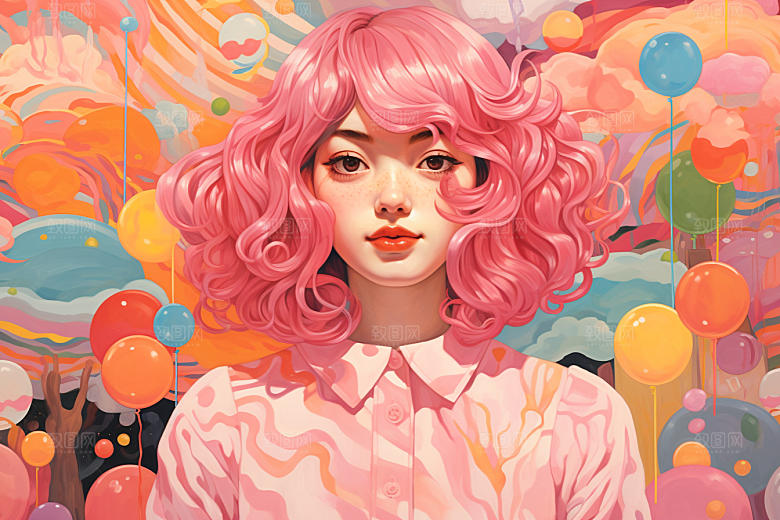 多巴胺女孩形象缤纷插画