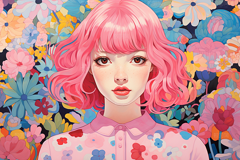 多巴胺女孩五彩斑斓艺术感插画