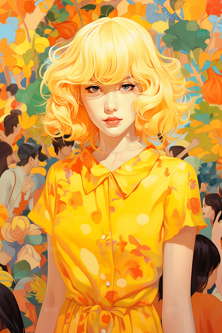 多巴胺女孩彩色形象插画
