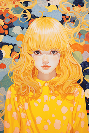 多巴胺女孩缤纷可爱插画