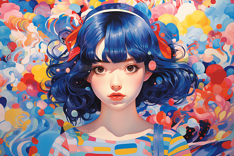 多巴胺女孩少女高清插画