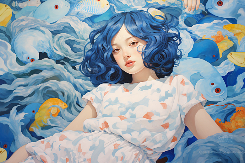 多巴胺女孩艺术感高清插画