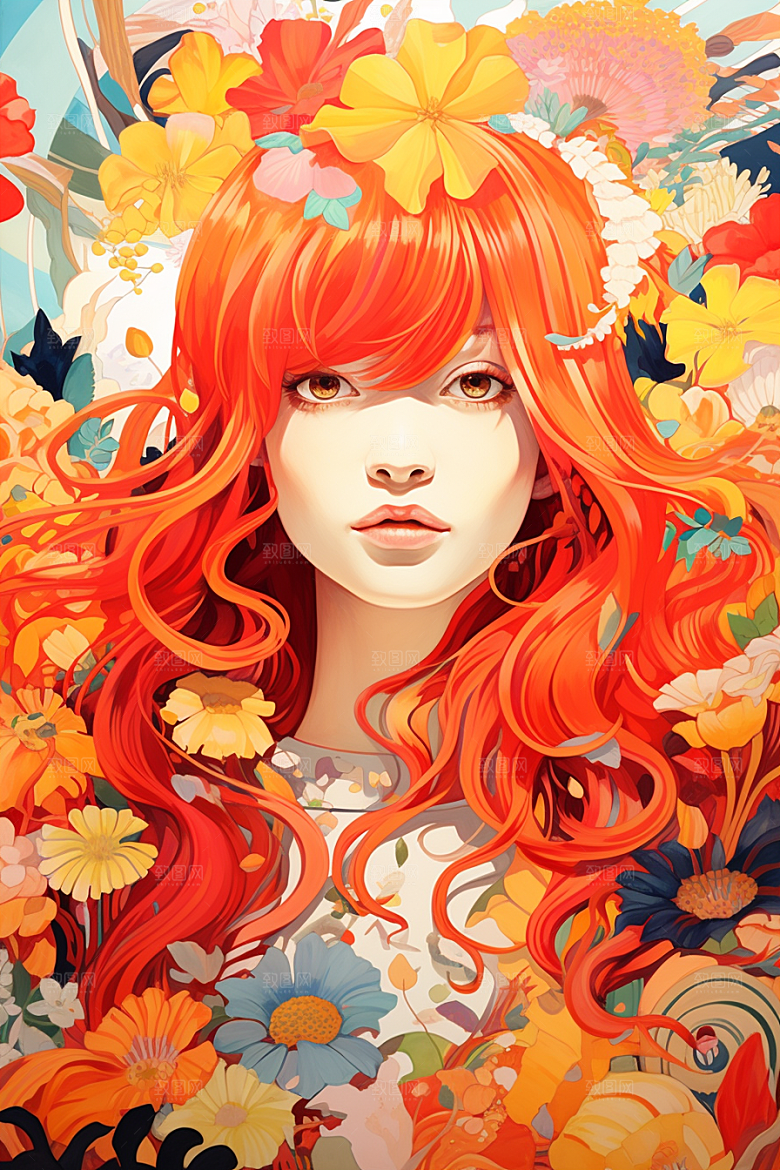 多巴胺女孩少女彩色插画