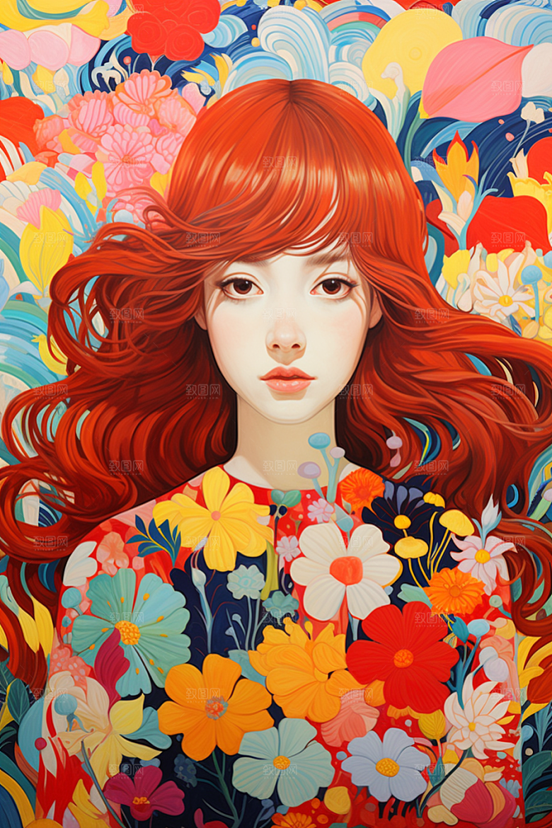 多巴胺女孩五彩斑斓可爱插画