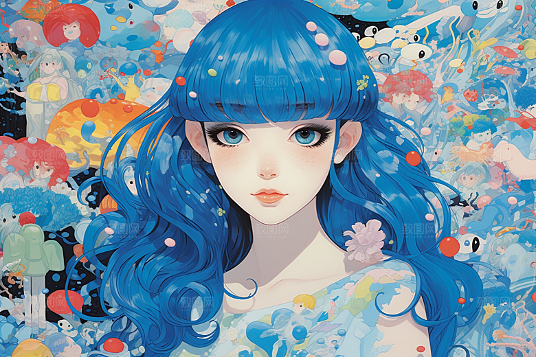 多巴胺女孩五彩斑斓彩色插画