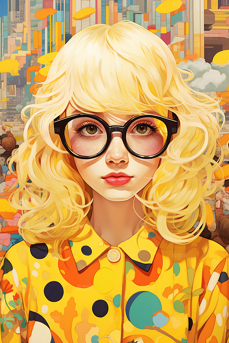 多巴胺女孩穿搭手绘插画