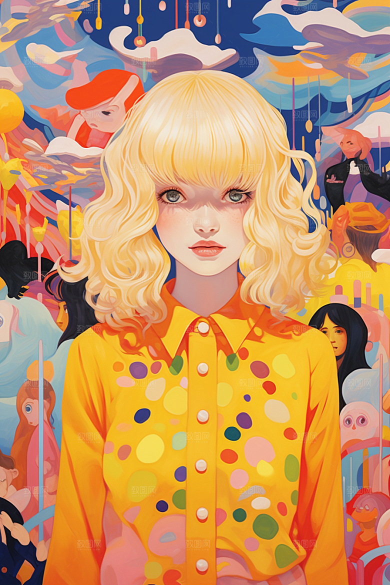 多巴胺女孩高清彩色插画