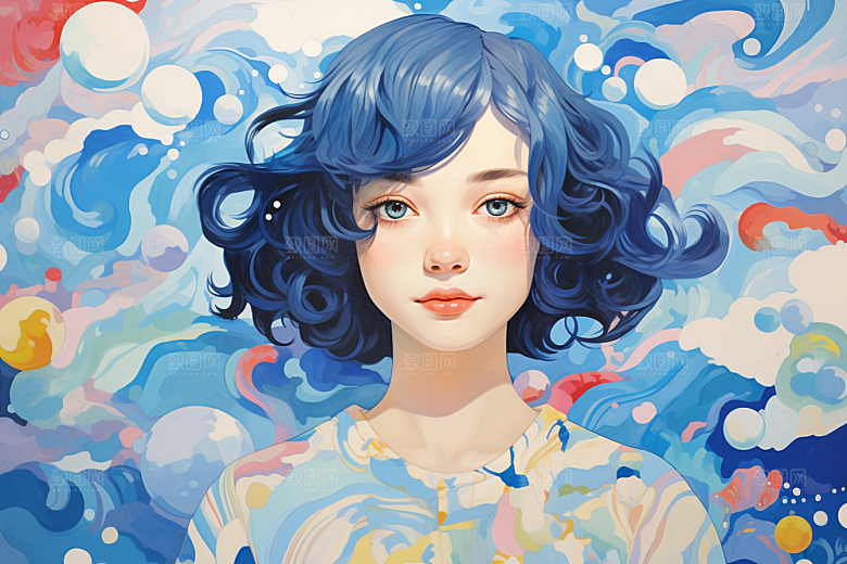 多巴胺女孩穿搭高清插画