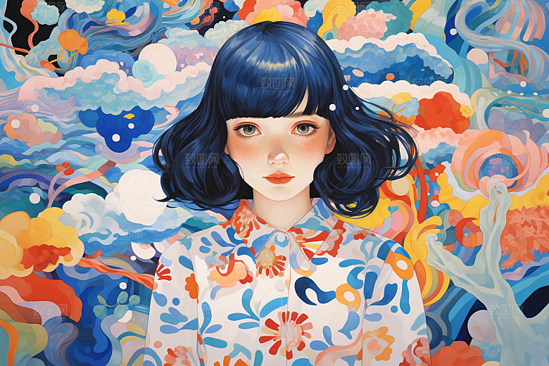 多巴胺女孩艺术感缤纷插画