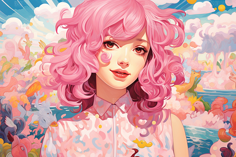 多巴胺女孩艺术感穿搭插画
