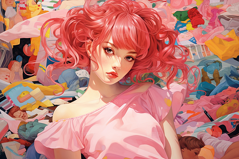多巴胺女孩缤纷彩色插画
