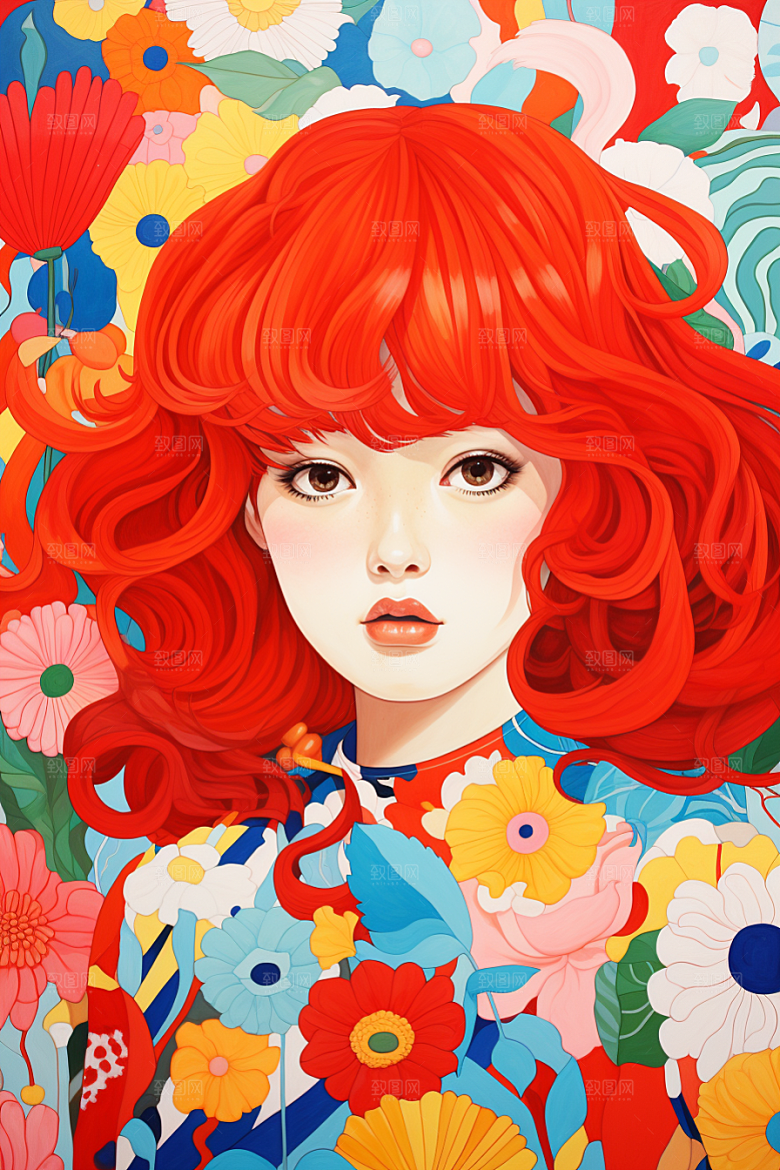 多巴胺女孩缤纷可爱插画