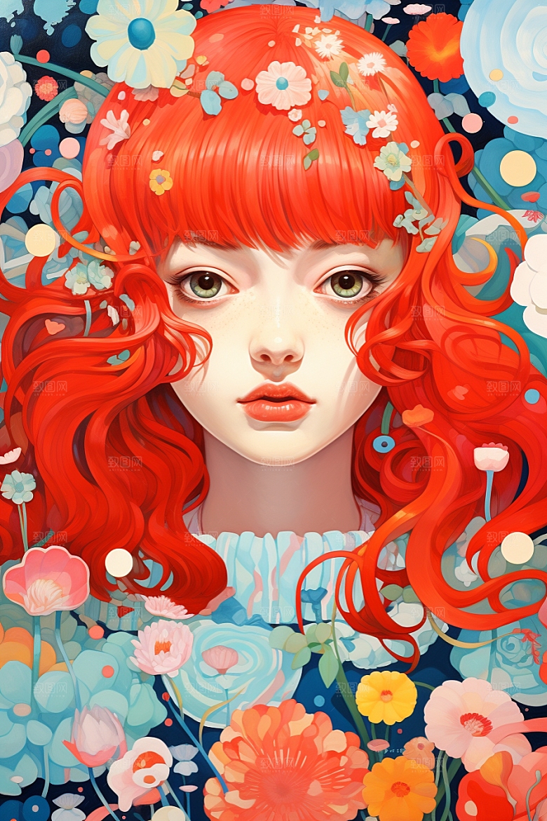 多巴胺女孩形象彩色插画