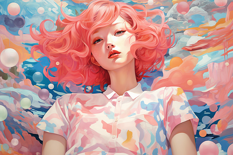 多巴胺女孩手绘缤纷插画