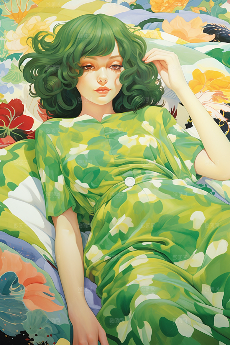 多巴胺女孩缤纷五彩斑斓插画