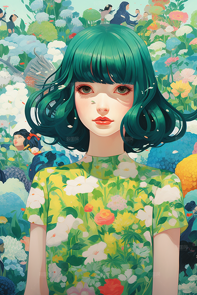多巴胺女孩艺术感穿搭插画