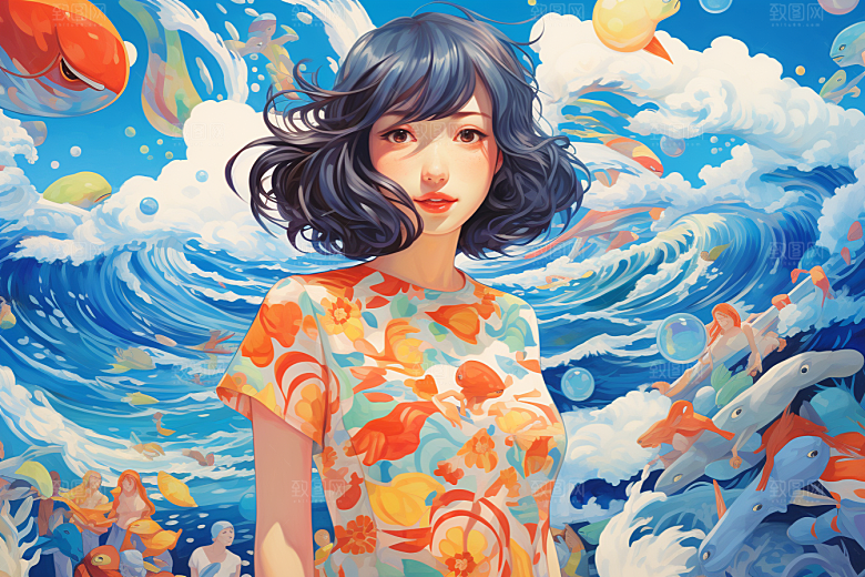 多巴胺女孩形象彩色插画