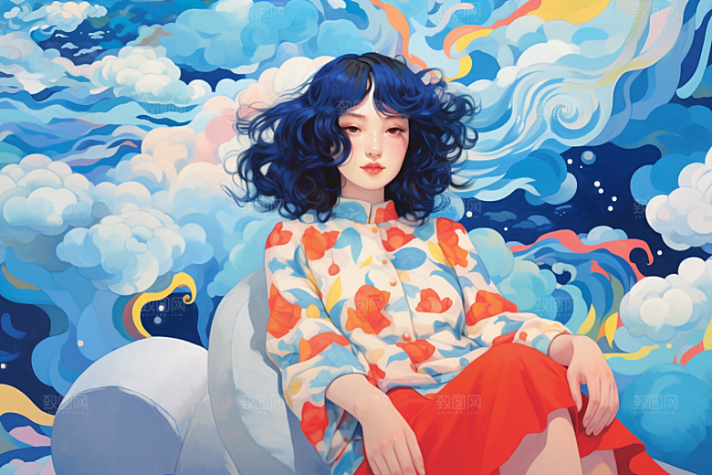 多巴胺女孩穿搭手绘插画